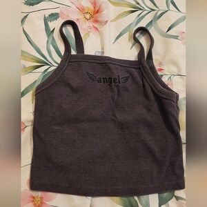 Dark Gray Angel Ribbed Spaghetti Crop Tank